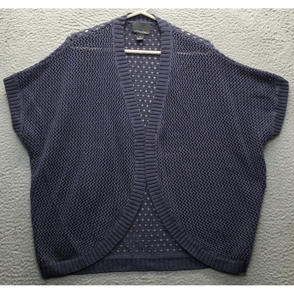 Cynthia Rowley Cardigan Sweater Womens Medium Blue Weave Crochet Knit Open Front